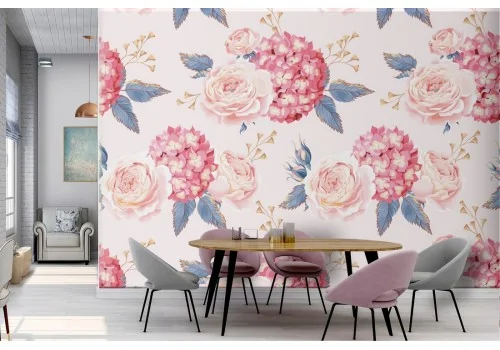 Vintage antique pink flowers wallpaper nature pattern.