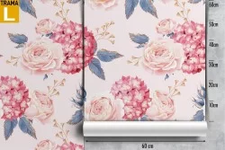 Vintage wallpaper with antique pink flowers nature pattern.