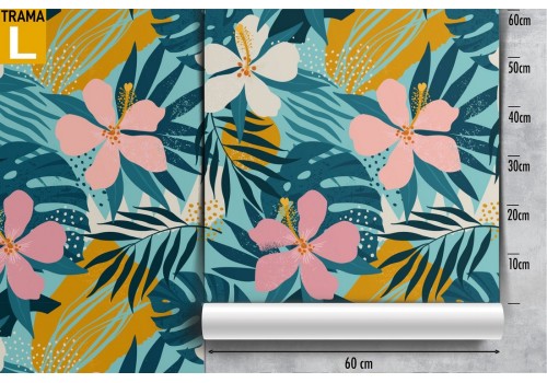 Wallpaper with stylized tropical flowers and leaves. 2