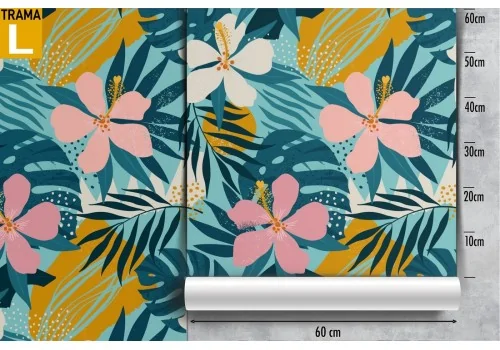 Wallpaper with stylized tropical flowers and leaves. 2