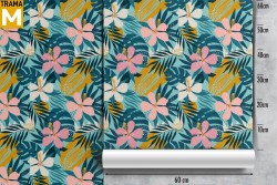 Modern Tropical Flowers Leaves Wallpaper