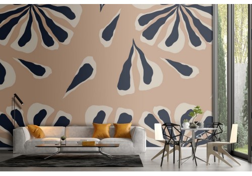 Carta da Parati foglie stilizzate natura pattern vintage.