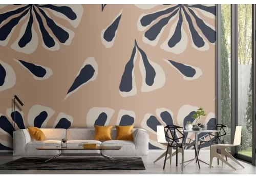 Carta da Parati foglie stilizzate natura pattern vintage.