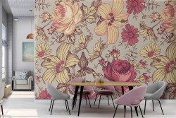 Red roses and antique pink vintage pattern wallpaper.