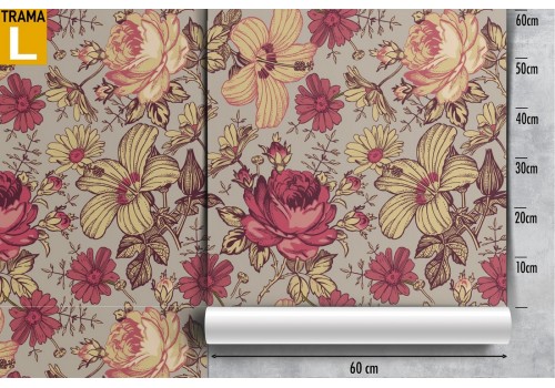 Red roses and antique pink vintage pattern wallpaper. 2