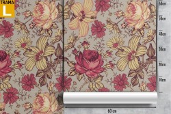 Red roses and antique pink vintage pattern wallpaper.