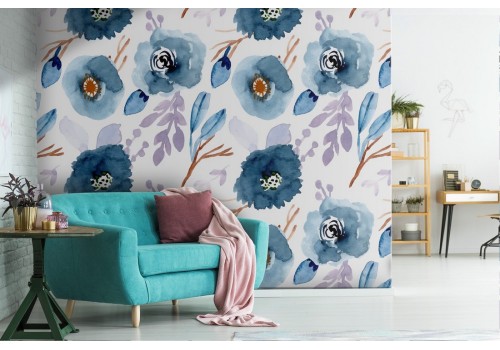 Blue flowers nature vintage pattern wallpaper.