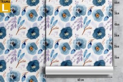 Carta da Parati fiori azzurri natura pattern vintage.