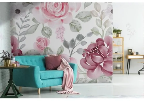 Modern pink flowers nature wallpaper.