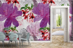 Carta da Parati fiori viola e rosa natura.