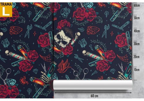 Wallpaper skulls and roses modern tattoo design. 2