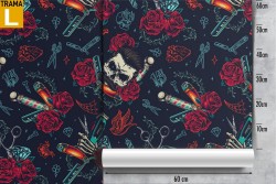Wallpaper skulls and roses modern tattoo design.