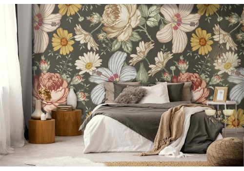 Vintage nature flowers wallpaper pattern.