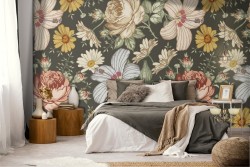 Vintage nature flowers wallpaper pattern.