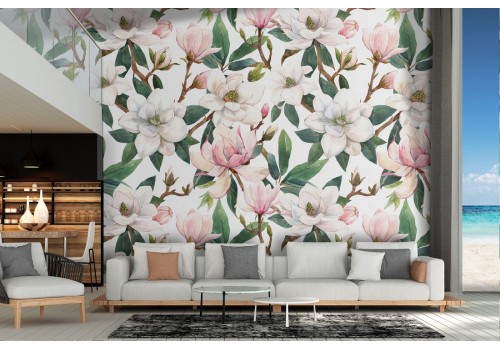 Antique pink flowers vintage pattern wallpaper.