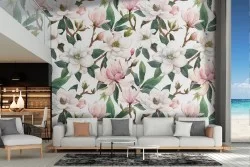 Antique pink flowers vintage pattern wallpaper.