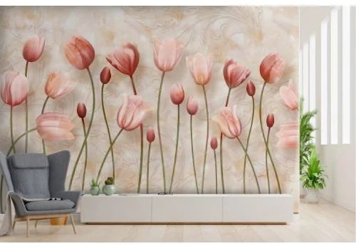 Wallpaper decoration pink tulips flowers