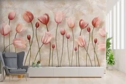 Wallpaper decoration pink tulips flowers