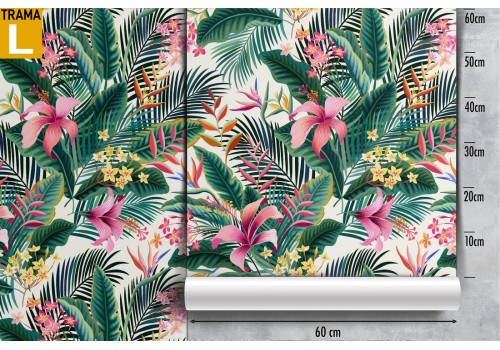 Vintage nature wallpaper with tropical flowers and leaves. 2