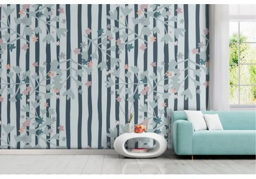 Wallpaper flowers and stripes nature modern design.