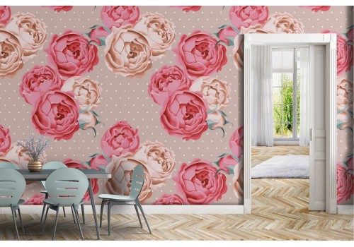 Antique pink flowers vintage nature wallpaper.