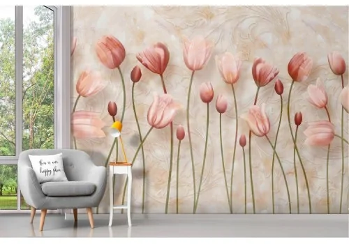 Carta da Parati decorazione fiori tulipani rosa 2