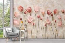 Wallpaper decoration pink tulips flowers