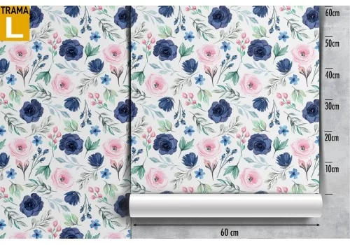 Carta da Parati fiori rosa e blu natura vintage. 2