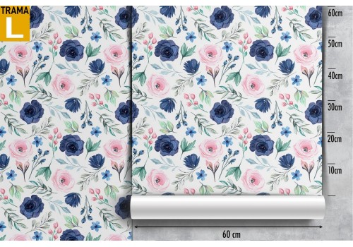 Vintage nature wallpaper with pink and blue flowers. 2