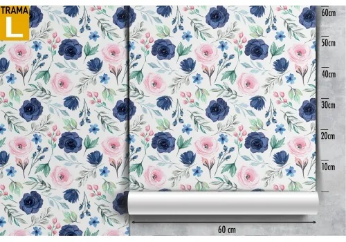 Vintage nature wallpaper with pink and blue flowers. 2
