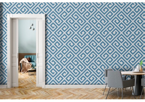 Blue geometric pattern wallpaper decoration.