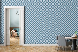 Blue geometric pattern wallpaper decoration.