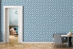 Blue geometric pattern wallpaper decoration.