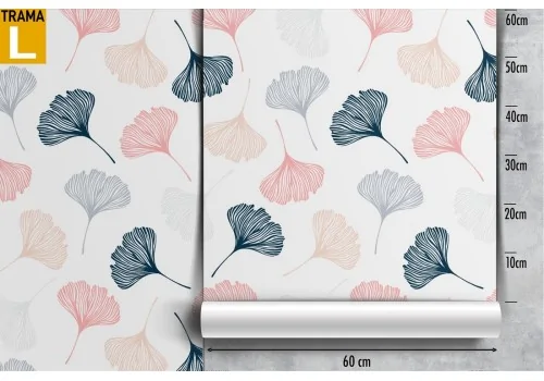 Wallpaper with stylized pink and blue leaves. 2