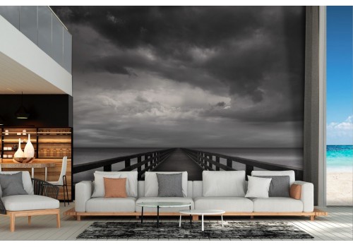 Wallpaper landscape cloudy sky sea pier