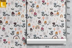 Carta da Parati fiori e arcobaleni design bambini.