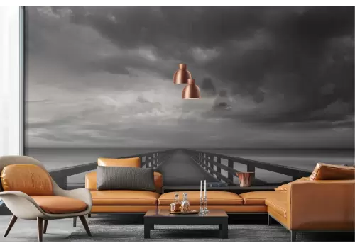 Carta da Parati paesaggio cielo nuvoloso pontile mare 2