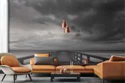 Wallpaper landscape cloudy sky sea pier