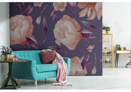Antique pink flowers wallpaper modern design.