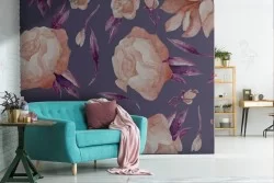 Antique pink flowers wallpaper modern design.