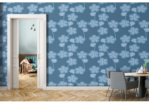 Wallpaper stylized blue flowers nature.