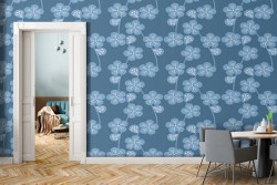 Carta da Parati fiori stilizzati blu natura.