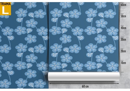 Carta da Parati fiori stilizzati blu natura. 2