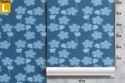 Carta da Parati fiori stilizzati blu natura.