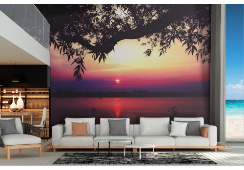 Wallpaper of a seaside landscape at sunset