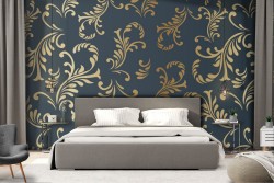 Carta da Parati foglie stilizzate vintage luxury oro.