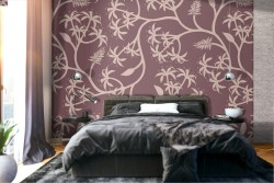 Carta da Parati fiori e rami natura stilizzata moderna.