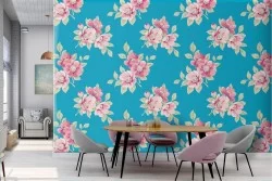 Pink flowers vintage design wallpaper pattern.