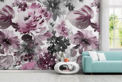 Pink flowers wallpaper modern abstract design.