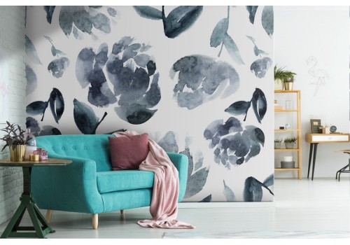 Abstract flowers grey modern nature wallpaper.